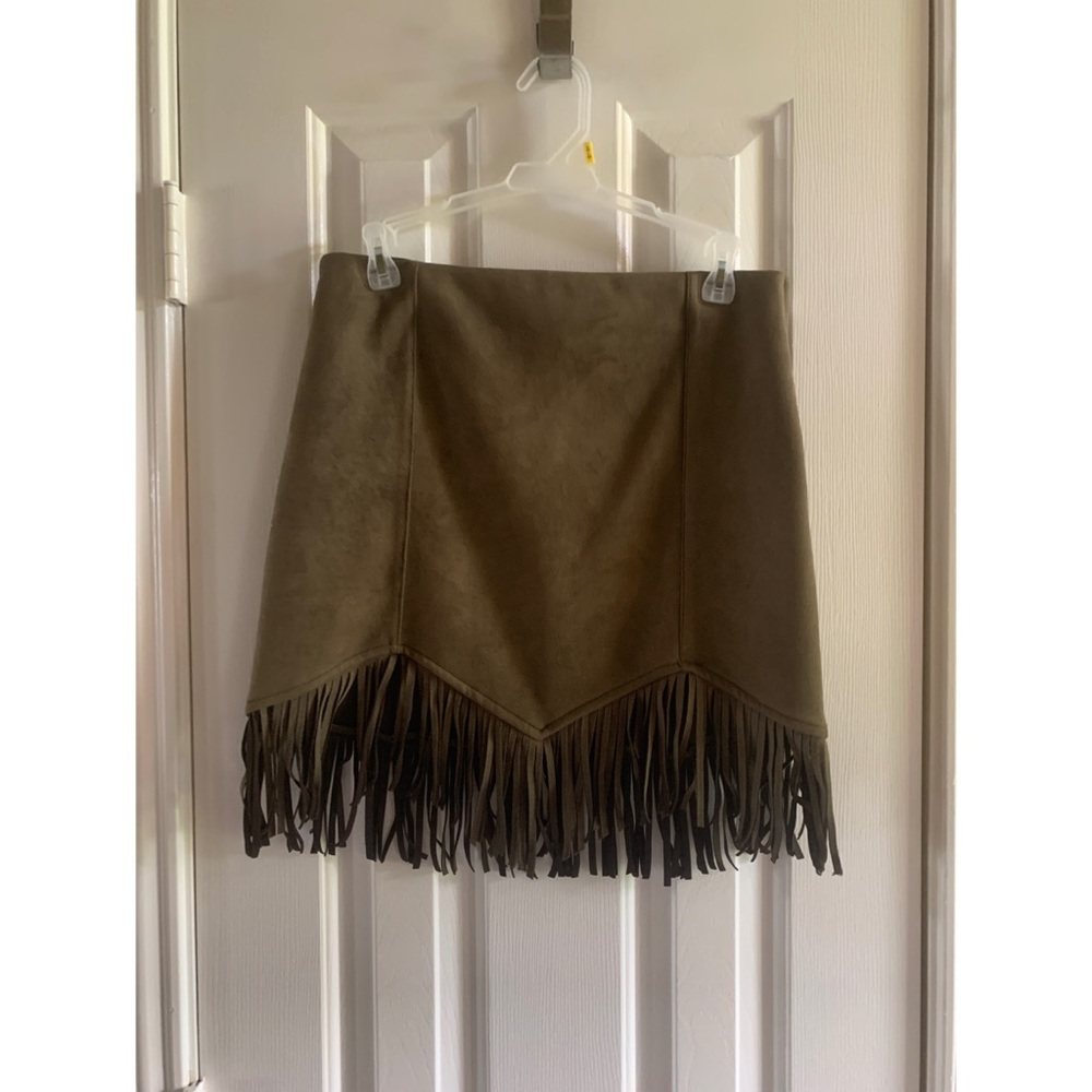 Army Geeen Tassle Mini Skirt